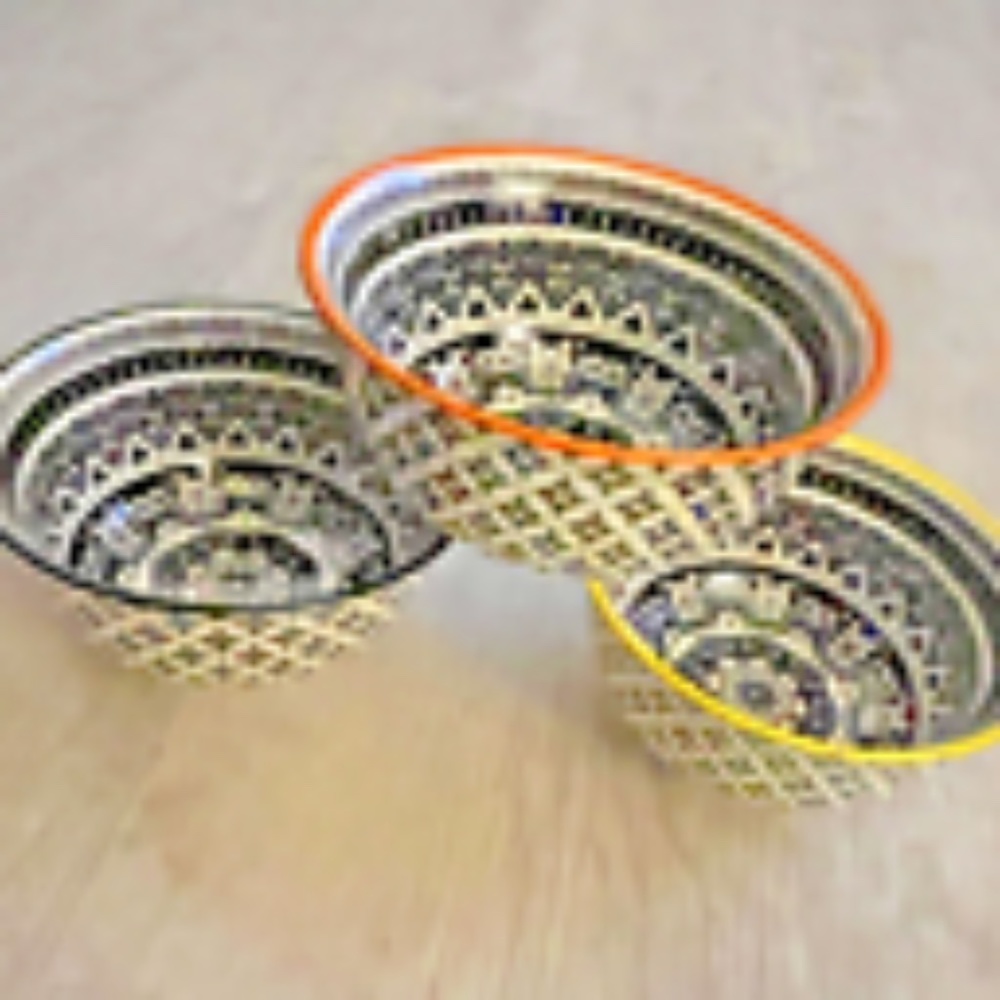 Set of 3 Global Design Japanese Rice or Soup Bowls Geometric Design